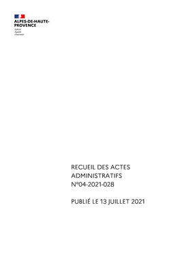 Recueil Des Actes Administratifs N°04-2021-028