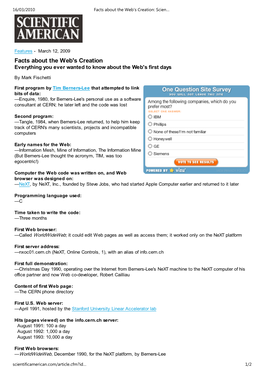 Facts About the Web's Creation: Scientific American