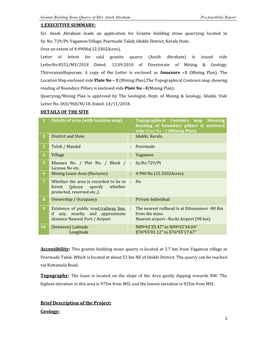 Granite Building Stone Quarry of Shri. Anish Abraham Pre-Feasibility Report 1.EXECUTIVE SUMMARY