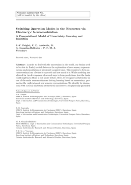 Switching Operation Modes in the Neocortex Via Cholinergic Neuromodulation a Computational Model of Uncertainty, Learning and Inhibition