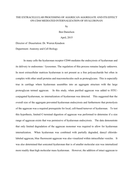 The Extracellular Processing of Aggrecan Aggregate and Its Effect on Cd44 Mediated Internalization of Hyaluronan