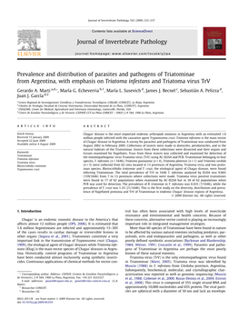 Prevalence and Distribution of Parasites and Pathogens of Triatominae from Argentina, with Emphasis on Triatoma Infestans and Triatoma Virus Trv