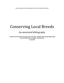 Conserving Local Breeds an Annotated Bibliography