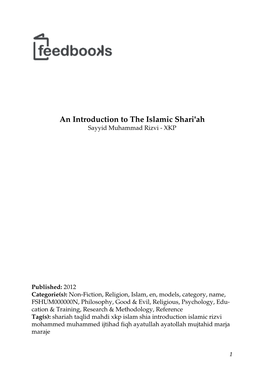 An Introduction to the Islamic Shari'ah Sayyid Muhammad Rizvi - XKP