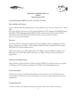 BIOLOGY of FISHES; BIOL 335 Syllabus Spring Semester 2020