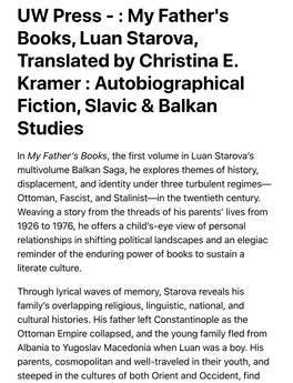 UW Press - : My Father's Books, Luan Starova, Translated by Christina E