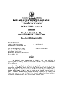 Tamilnadu Inform Tamilnadu Information Commission N
