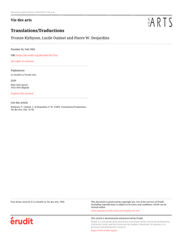 Translations/Traductions Yvonne Kirbyson, Lucile Ouimet and Pierre W