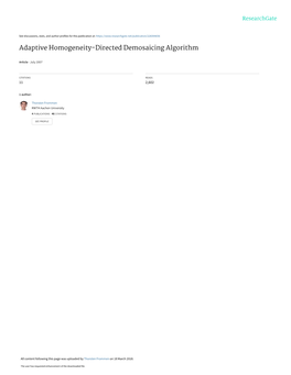 Adaptive Homogeneity-Directed Demosaicing Algorithm Thorsten Frommen Contents