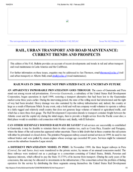 Rail, Urban Transport and Road Maintenance: Current Trends and Prospects