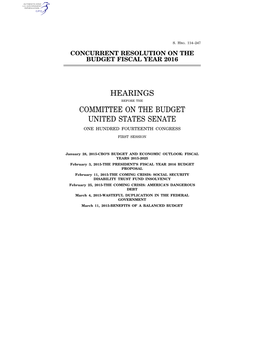 Hearings Committee on the Budget United States Senate