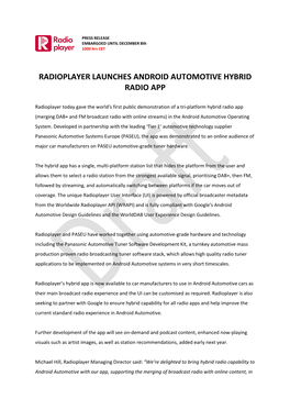 Radioplayer Launches Android Automotive Hybrid Radio App