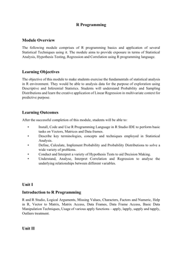 R Programming Module Overview Learning Objectives Learning