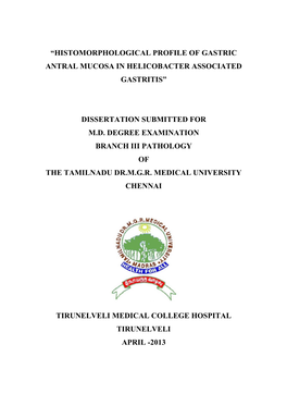 “Histomorphological Profile of Gastric Antral Mucosa in Helicobacter Associated Gastritis”