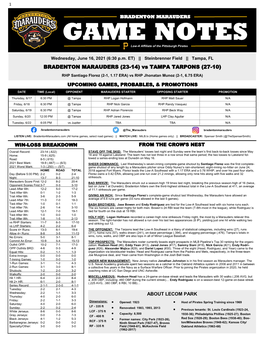 GAME NOTES Low-A Affiliate of the Pittsburgh Pirates