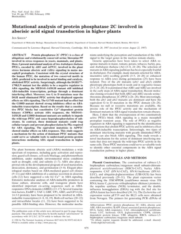 Mutational Analysis of Protein Phosphatase 2C Involved in Abscisic Acid Signal Transduction in Higher Plants