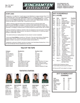 2017-18 SCHEDULE - Binghamton (1-2) Rallied from 14 Points Down to Beat Defending Ivy League Champion Penn 77-72 (2-1, 0-0 AE) on Wednesday Night
