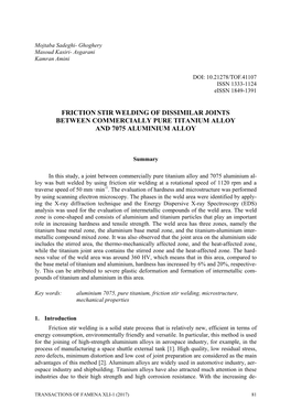 Friction Stir Welding of Dissimilar Joints Between Commercially Pure Titanium Alloy and 7075 Aluminium Alloy