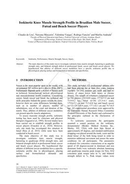 Isokinetic Knee Muscle Strength Profile in Brazilian Male Soccer, Futsal and Beach Soccer Players