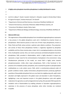 A Highly Active Phosphate-Insensitive Phosphatase Is Widely Distributed in Nature 2 3 4 Ian D.E.A