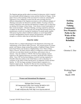 Two Women's Paths in the Wake of the Zapatista Rebellion