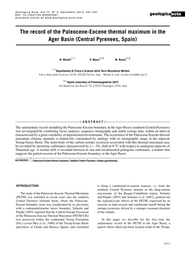 The Record of the Paleocene-Eocene Thermal Maximum in the Ager Basin (Central Pyrenees, Spain)