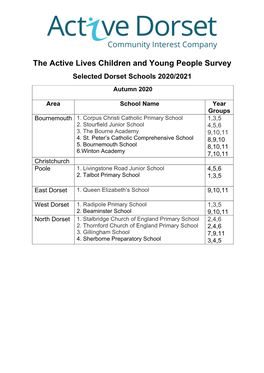 The Active Lives Children and Young People Survey Selected Dorset Schools 2020/2021 Autumn 2020