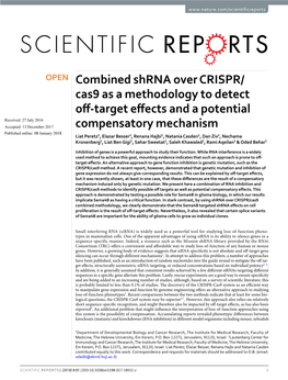 Combined Shrna Over CRISPR/Cas9 As a Methodology to Detect of Targets and Potential Compensatory Mechanism