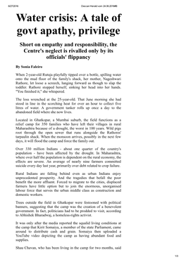 Water Crisis: a Tale of Govt Apathy, Privilege Short on Empathy and Responsibility, the Centre's Neglect Is Rivalled Only by Its Officials' Flippancy