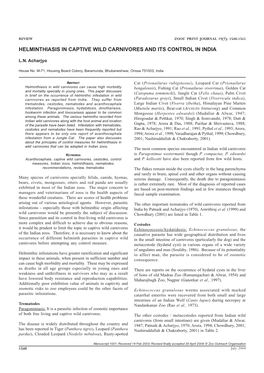 Acharjyo Helminths in Wild Carnivores.Pmd