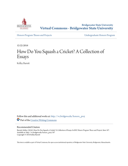 How Do You Squash a Cricket? a Collection of Essays Kelley Barrett