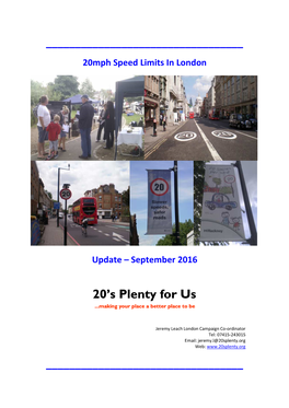 20Mph Speed Limits in London Update – September 2016