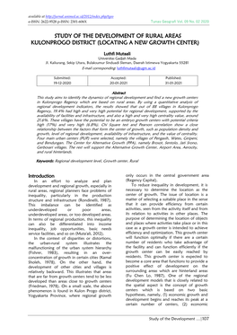 Study of the Development of Rural Areas Kulonprogo District (Locating a New Growth Center)