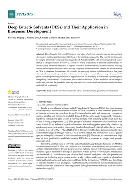 Deep Eutectic Solvents (Dess) and Their Application in Biosensor Development