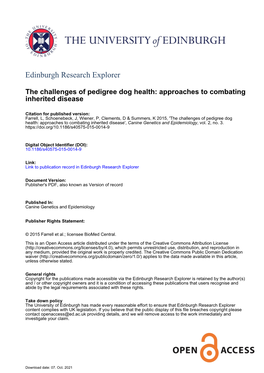 The Challenges of Pedigree Dog Health: Approaches to Combating Inherited Disease