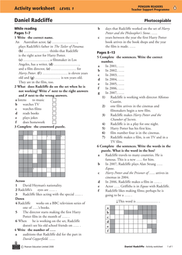 Activity Worksheet LEVEL 1 Teacher Support Programme