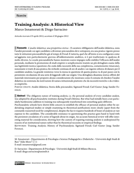 Training Analysis: a Historical View Marco Innamorati & Diego Sarracino