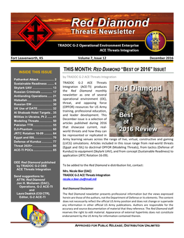 RED DIAMOND “BEST of 2016” ISSUE! INSIDE THIS ISSUE by TRADOC G-2 ACE Threats Integration Pathankot Attack