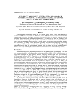 Suitability Assessment of Soils of Panchagarh and Thakurgaon for Tea (Camellia Sinensis L.) and Orange (Citrus Aurantium L.) Cultivation