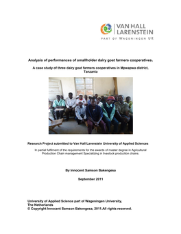 Analysis of Performances of Smallholder Dairy Goat Farmers Cooperatives