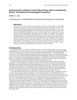 An Examination of Block V at the Site of Pirque Alto in Cochabamba, Bolivia: a Household Archaeological Perspective