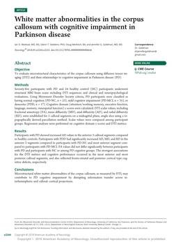 Full White Matter Abnormalities in the Corpus Callosum with Cognitive