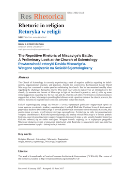 Rhetoric in Religion Retoryka W Religii