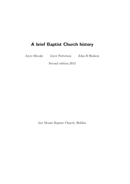 Brief Baptist Church History