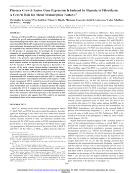 Placenta Growth Factor Gene Expression Is Induced by Hypoxia in Fibroblasts: a Central Role for Metal Transcription Factor-11