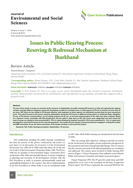 Issues in Public Hearing Process: Resoving & Redressal Mechanism