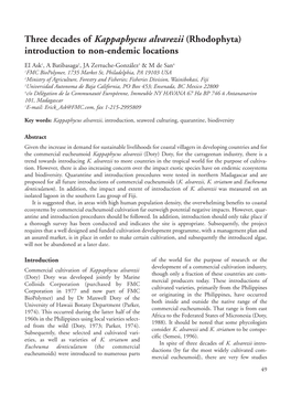 Three Decades of Kappaphycus Alvarezii (Rhodophyta) Introduction to Non-Endemic Locations