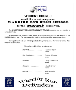WARRIOR RUN HIGH SCHOOL for the 2015-2016 School Year
