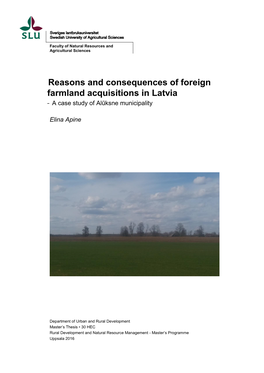 Reasons and Consequences of Foreign Farmland Acquisitions in Latvia – a Case Study of Alūksne Municipality