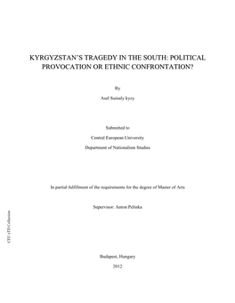 Kyrgyzstan's Tragedy in the South: Political Provocation Or Ethnic Confrontation?